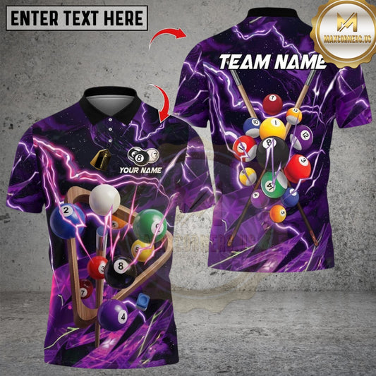 Maxcorners Billiard Thunder Lightning Ball Design Multicolor Customized Name, Team Name 3D Shirts
