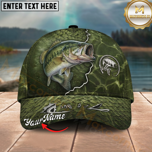 Maxcorners Fishing Green Scale Lightning Pattern Personalized 3D Cap (12 Fish Species)