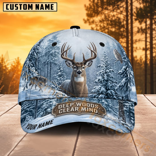Maxcorners Deer Hunting Deep Woods Clear Mind Winter Forest Personalized Name 3D Cap