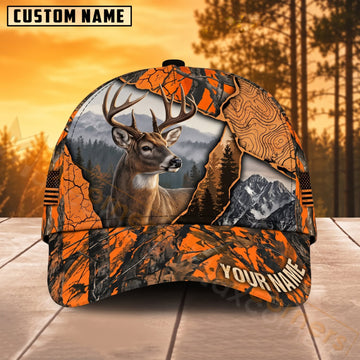 Maxcorners Deer Hunting Orange Mountain Camo Buck Personalized Name 3D Cap