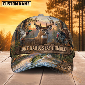 Maxcorners Deer Hunting Hunt Hard Stay Mountain Personalized Name 3D Cap