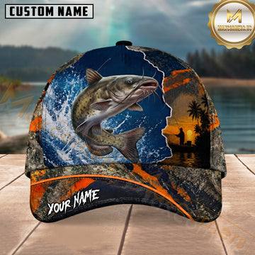 Maxcorners Fishing Blue Sunset Ocean Camo Personalized 3D Cap