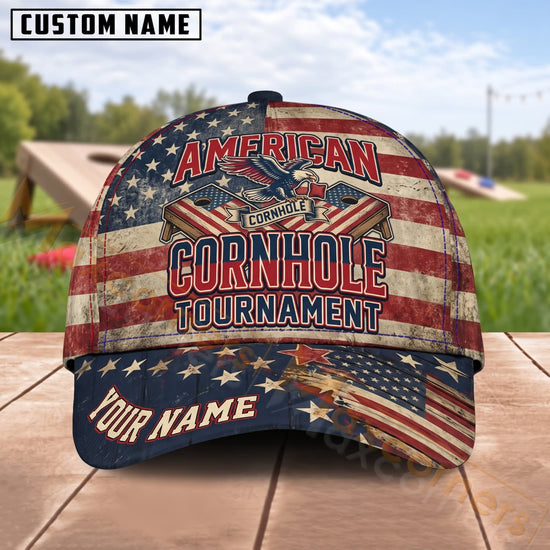 Maxcorners Cornhole American Cornhole Tournament Flag Personalized Name 3D Cap