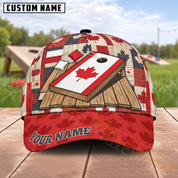 Maxcorners Cornhole Canadian Flag Maple Leaf Board Personalized Name 3D Cap