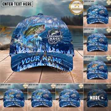 Maxcorners Fishing Blue Flame Ocean Multiple Options Personalized Name 3D Cap (11 Fish Species)