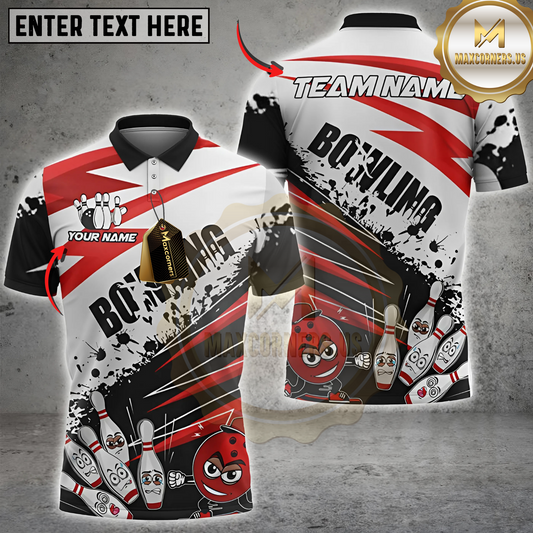 Maxcorners Bowling Funny Cartoon Graffiti Multicolor Customized Name, Team Name 3D Shirts