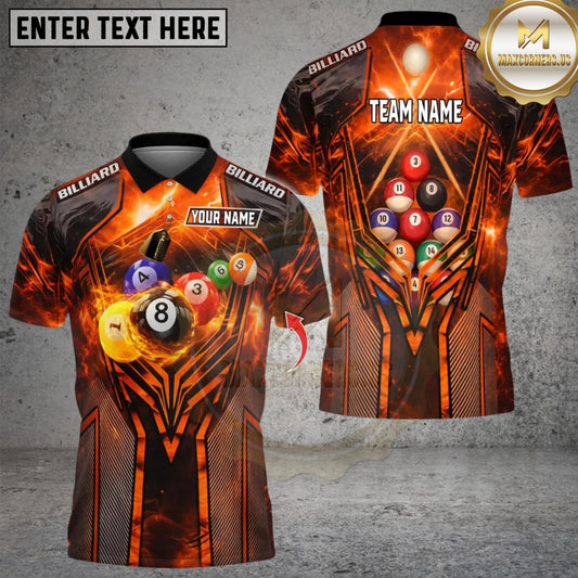 Maxcorners Flame Thunder 8 Ball Pool Lightning Billiard Multicolor Customized Name, Team Name 3D Shirt