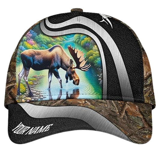 Maxcorners Custom Camo Moose Hunting 3D Baseball Cap For Hunter, Custom Moose Hunting Caps LM0402