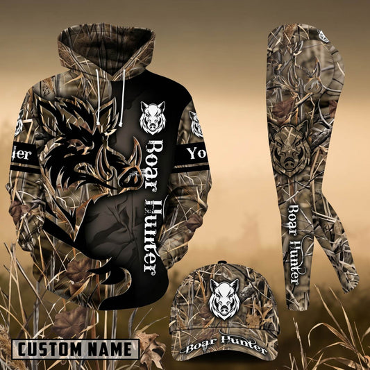 Maxcorners Hunting Wild Boar Hunter Black Brown Camo Personalized 3D Shirts
