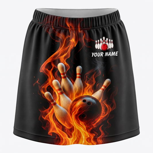 Maxcorners Bowling Flaming Ball And Pins Personalized 3D Skirts With Shorts