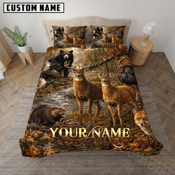 Maxcorners Deer Hunting Bear Woodland Wildlife Custom Name 3D Bedding Set