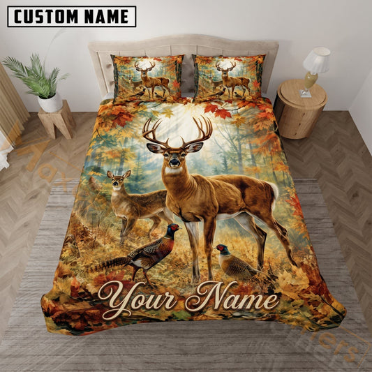 Maxcorners Deer Hunting Vintage Autumn Forest Custom Name 3D Bedding Set