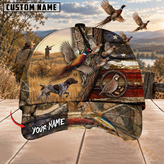 Maxcorners Upland Bird Hunting Vintage Hunter Dog Pheasant Scene Personalized Name 3D Cap