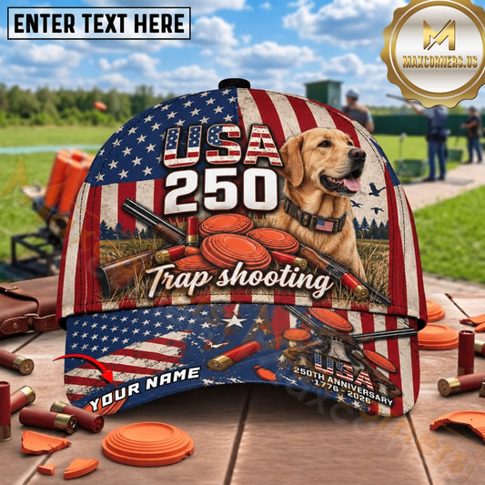 Maxcorners USA 250th Anniversary Labrador Trap Shooting Personalized Name 3D Cap