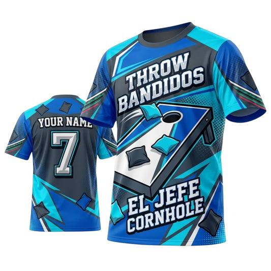 Maxcorners Cornhole Throw Bandidos El Jefe Blue Personalized Name 3D Unisex Shirt