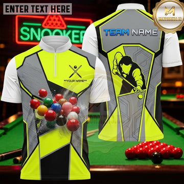 Maxcorners Snooker Neon Yellow Player Silhouette Personalized Name 3D Unisex Shirt