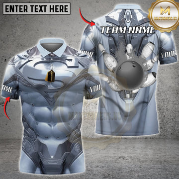 Maxcorners Bowling Silver Metallic Armor Gray Bowling Ball Personalized Name 3D Unisex Shirt