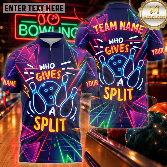 Maxcorners Bowling Who Gives A Split Neon Bowling Ball Design Personalized Name 3D Unisex Shirt