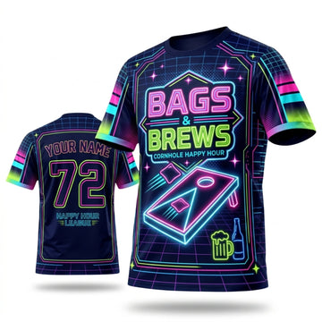 Maxcorners Cornhole Bags And Brews Neon Splash Personalized Name 3D Unisex Shirt