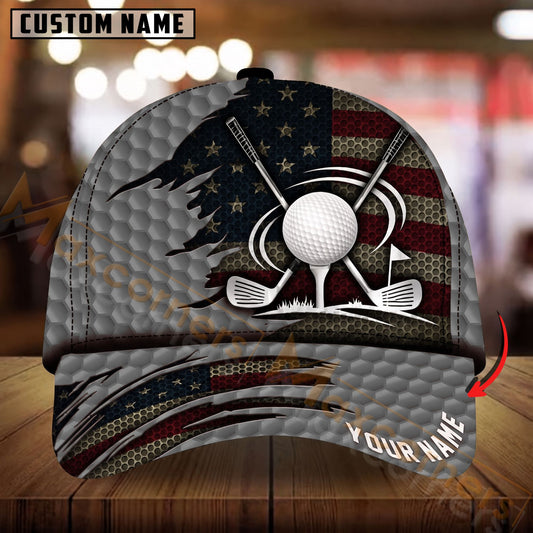 Maxcorners Golf American Flag Golf Ball & Crossed Clubs Personalized Name 3D Cap