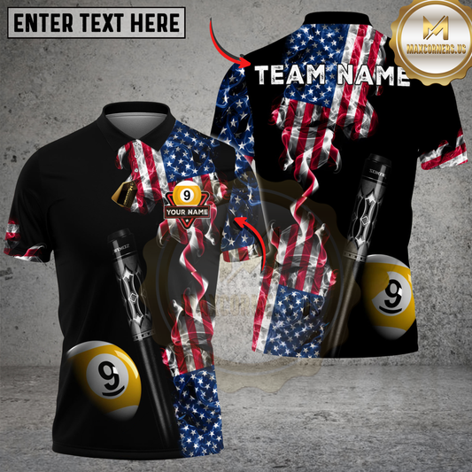 Maxcorners Billiards Ball 8 And 9 American Smoke Flag Deep Fantasy Personalized Shirt