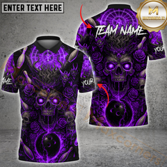 Maxcorners Bowling Shirt Demon Skull Roses Red Aura Personalized Name, Team Name 3D Shirt (4 Colors)