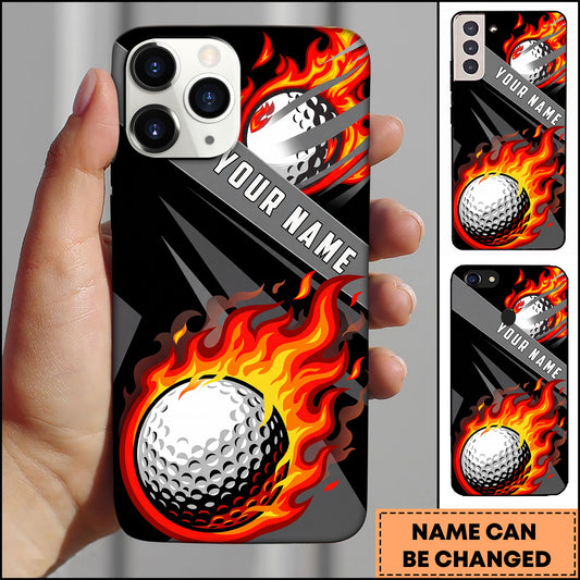 Maxcorners Golf Vibrant Flaming Golf Ball Smoke Graphic Dark Background Personalized Phone Case