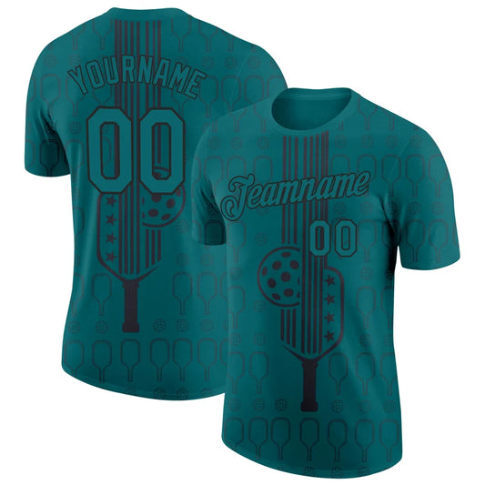 Maxcorners Pickleball Paddle Ball Stars Stripes Dark Teal Athletic Jersey Personalized Name 3D Unisex Shirt