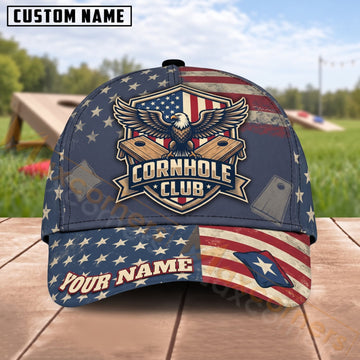 Maxcorners Cornhole American Flag Cornhole Club Personalized Name 3D Cap
