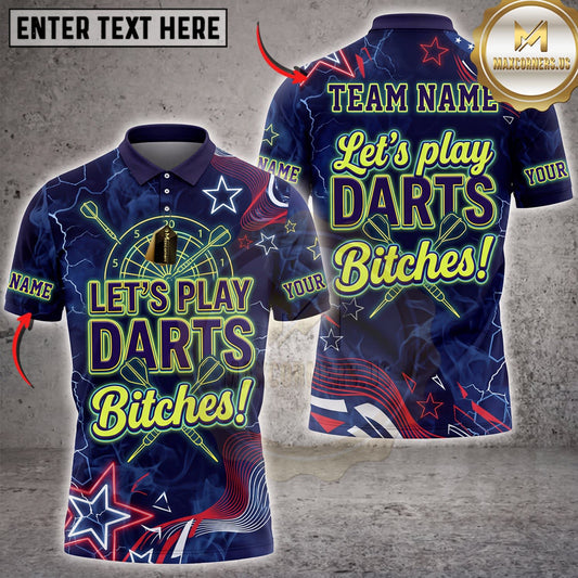 Maxcorners Darts Green Lightning Lets Play Darts Bitches Personalized Name 3D Unisex Shirt