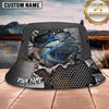 Maxcorners Fishing Torn Metal Mesh Personalized Name 3D Bucket Hat (12 Fish Species)