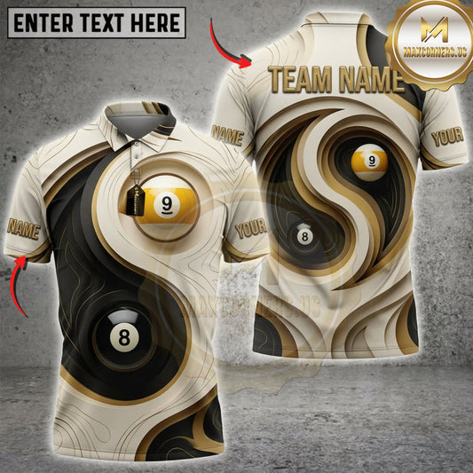 Maxcorners Billiards Black And Gold Metallic 8 Ball Personalized Name 3D Unisex Shirt