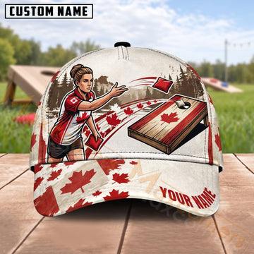 Maxcorners Cornhole Canadian Flag Female Player Maple Leaf Boards Personalized Name 3D Cap