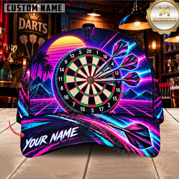 Maxcorners Darts Dartboard Cyberpunk Synthwave Neon Sunset Customized Name 3D Cap