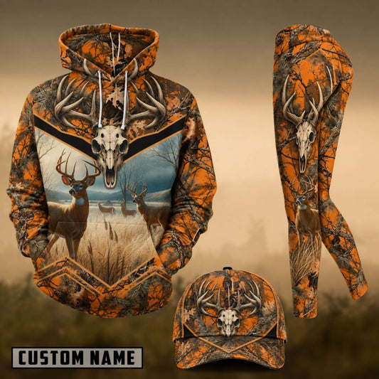 Maxcorners Hunting Whitetail Deer Skull Orange Forest Camo 3D Shirts