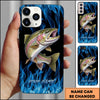 Maxcorner Fishing Blue Flame Smoke Background Personalized Name 3D Phone Case (10 Fish Species)