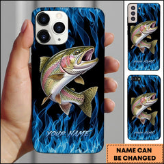 Maxcorner Trout Fishing Blue Flame Smoke Background Personalized Name 3D Phone Case