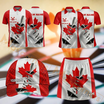 Maxcorners Darts Canadian Maple Leaf Dartboard Design Personalized Team Sportswear Set - Polo Shirt, Cap & Skorts