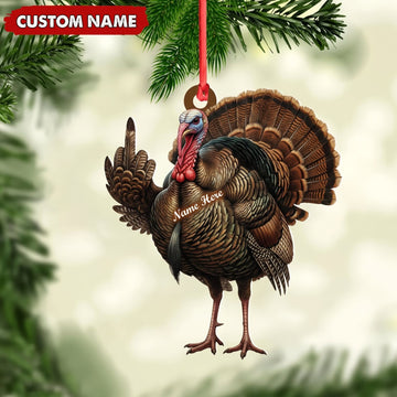 Maxcorners Turkey Hunting Middle Finger Gesture Personalized Turkey Hunter Gift Customized Name 3D Keychain And Ornament