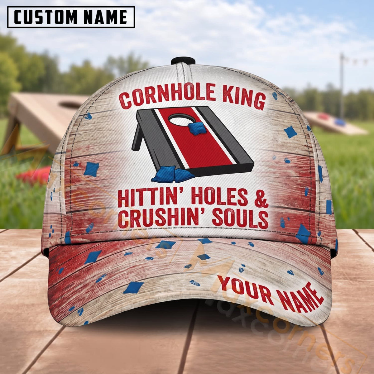 Maxcorners Cornhole King Hittin’ Holes Design Personalized Name 3D Cap