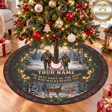 Maxcorners Hunting Deer Campfire Christmas Personalized Name 3D Christmas Tree Skirt
