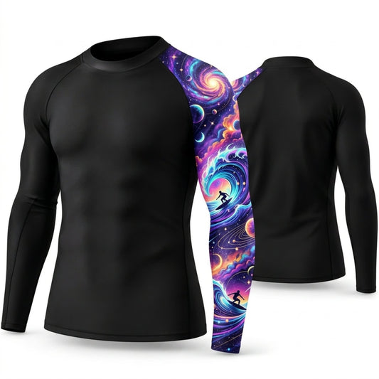 Maxcorners Personalized Galaxy Art Black Shirt with Purple Cosmic Single Sleeve 3D All Over Printed Shirts, Best Gifts for Galaxy Lovers