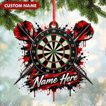 Maxcorners Darts Lover Grunge Paint Splatter, Target Board, Crossed Darts Banner Personalized Name Ornament 2D Flat