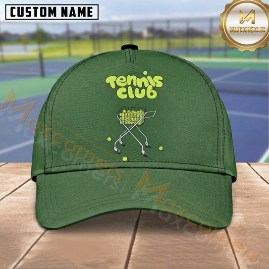 Maxcorners Tennis Tennis Club Ball Cart Dark Green Minimalist Graphic Personalized Name 3D Cap