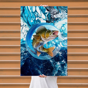 Maxcorners Walleye Fishing Ocean Circle Art Personalized Name 3D Poster