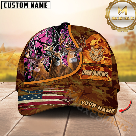 Maxcorners Deer Hunting Camo With American Flag Personalized Hat 3D Printed Multicolor | Orange