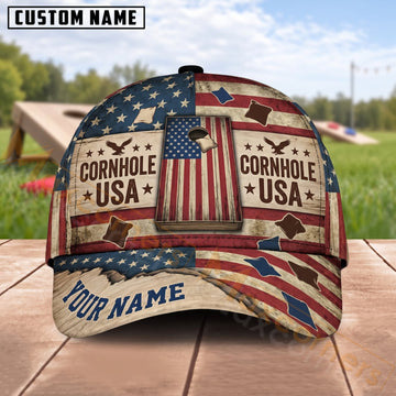 Maxcorners Cornhole USA Tournament Dual Boards American Flag Personalized Name 3D Cap