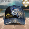 Maxcorners Fishing Gold Scale Black Panel Logo Personalized Name 3D Cap (12 Fish Species)
