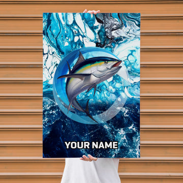 Maxcorners Tuna Fishing Ocean Circle Marble Art Personalized Name 3D Poster