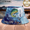 Maxcorners Fishing Dark Camo Fishing Scene with Bold Graphic Personalized Name 3D Bucket Hat (13 Fish Species)